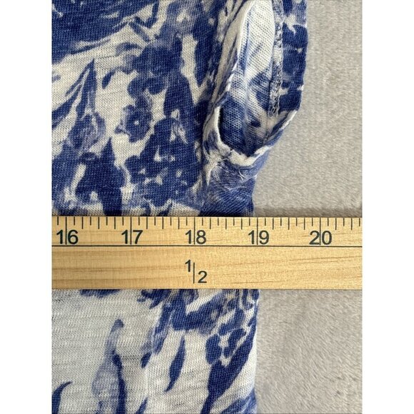Cynthia Rowley 100% Linen Blue White Floral Cap Sleeves Top Women's Size Small - Picture 4 of 7
